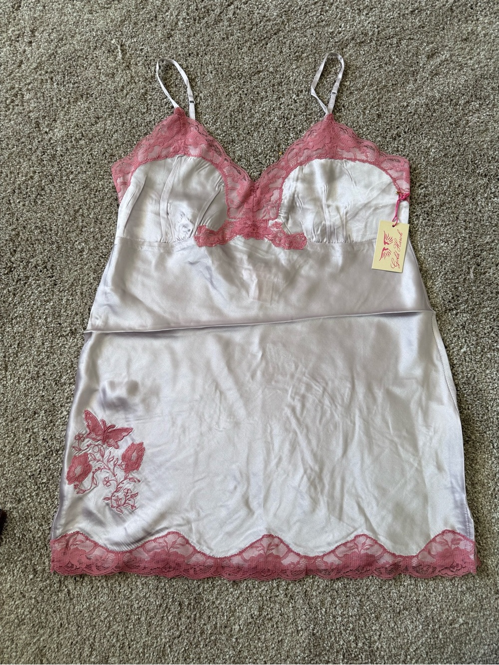 Gold Hawk Purple Haze Silk Camisole Slip with Pink Lace Trim
